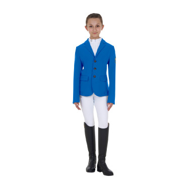 Casaco de concurso infantil unissexo Equestro x FISE de três botões Azul da Savoia