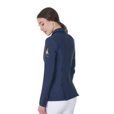 Casaco de competição feminino Equestro x FISE três botões Blazer marinho Azul-marinho