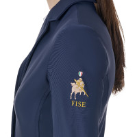 Casaco de competição feminino Equestro x FISE três botões Blazer marinho Azul-marinho Casaco de competição feminino Equestro x FISE três botões Blazer marinho Azul-marinho