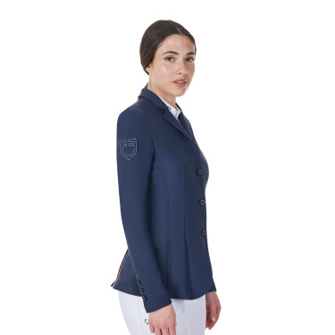 Casaco de competição feminino Equestro x FISE três botões Blazer marinho Azul-marinho