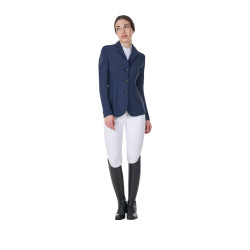 Casaco de competição feminino Equestro x FISE três botões Blazer marinho Azul-marinho