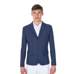 Casaco de competição masculino Equestro x FISE de três botões Blazer marinho Azul-marinho