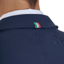 Casaco de competição masculino Equestro x FISE de três botões Blazer marinho Azul-marinho