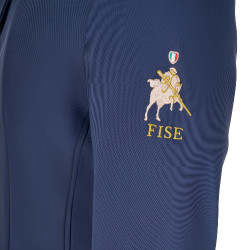 Casaco de competição masculino Equestro x FISE de três botões Blazer marinho Azul-marinho
