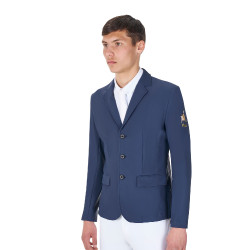 Casaco de competição masculino Equestro x FISE de três botões Blazer marinho Azul-marinho