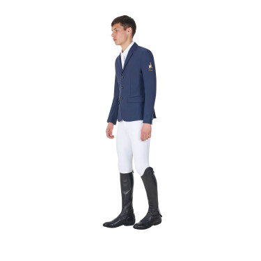 Casaco de competição masculino Equestro x FISE de três botões Blazer marinho Azul-marinho