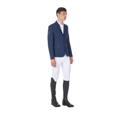 Casaco de competição masculino Equestro x FISE de três botões Blazer marinho Azul-marinho