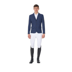 Casaco de competição masculino Equestro x FISE de três botões Blazer marinho Azul-marinho