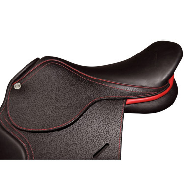 Selle doublée Saumur personnalisée Privilege Equitation Marron / bleu électrique