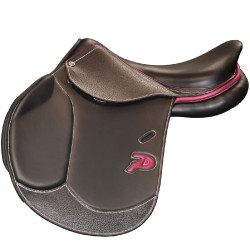 Selle doublée Saumur personnalisée Privilege Equitation Marron / bleu électrique