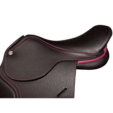 Selle doublée Saumur personnalisée Privilege Equitation Marron / bleu électrique
