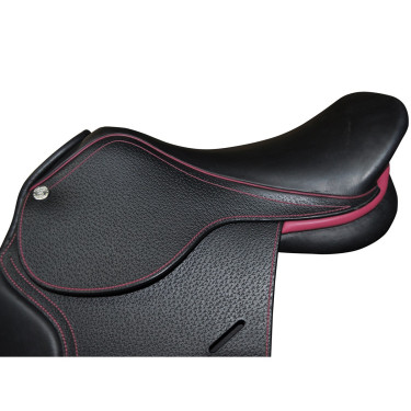 Selle doublée Saumur personnalisée Privilege Equitation Marron / bleu électrique
