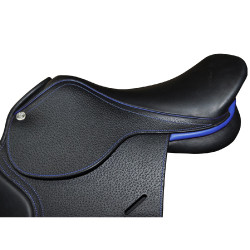 Selle doublée Saumur personnalisée Privilege Equitation Marron / bleu électrique