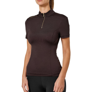 Polo de proteção UV Equestrian Stockholm de manga curta para mulher Marrom dourado Castanho Polo de proteção UV Equestrian Stockholm de manga curta para mulher Marrom dourado Castanho