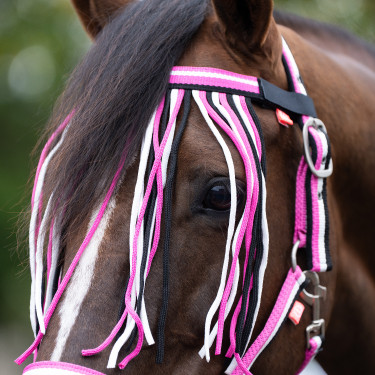 Cabeçada e corda anti-moscas de nylon Imperial Riding Rosa néon Cabeçada e corda anti-moscas de nylon Imperial Riding Rosa néon
