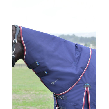 Manta ComFiTec Essential Turnout Weatherbeeta 50g com pescoço destacável Marinho / bordô Azul