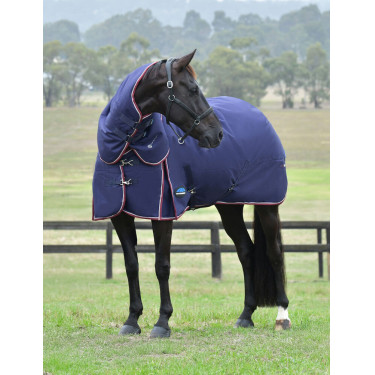 Manta ComFiTec Essential Turnout Weatherbeeta 50g com pescoço destacável Marinho / bordô Azul