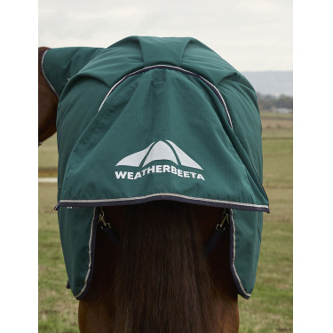 Manta ComFiTec Plus Dynamic Turnout Weatherbeeta 100 g com pescoço destacável Verde floresta / azul-marinho