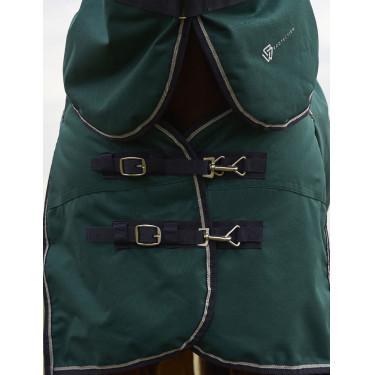 Manta ComFiTec Plus Dynamic Turnout Weatherbeeta 100 g com pescoço destacável Verde floresta / azul-marinho