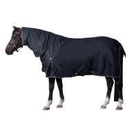Manta de exterior para pônei com pescoço fixo 200 g Horze Glasgow Mirtilo Cinzento