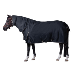 Manta de exterior para pônei com pescoço fixo 200 g Horze Glasgow Mirtilo Cinzento