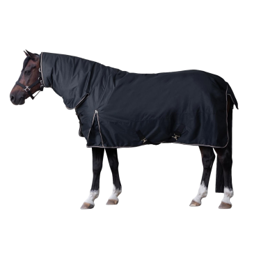 Manta de exterior para pônei com pescoço fixo 200 g Horze Glasgow Mirtilo Cinzento
