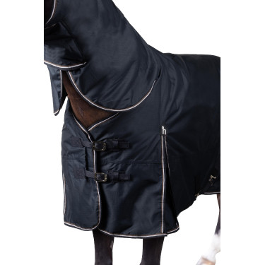 Manta de exterior para pônei com pescoço fixo 200 g Horze Glasgow Mirtilo Cinzento