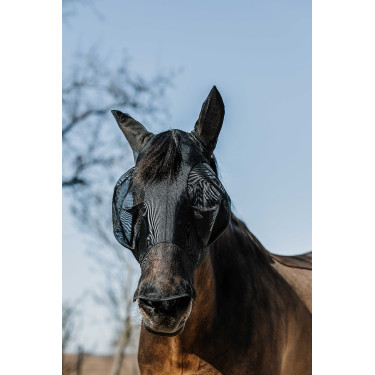 Máscara anti-moscas anti-UV Equithème Lycra com nariz Preto