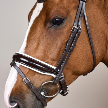 Bridão Working by Dy'on Muserola Combinada Larga Envernizada Forro Branco Castanho