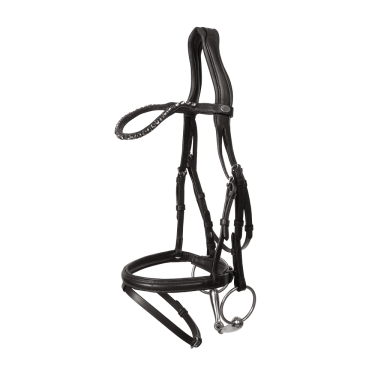 Bridão com muserola combinada média em couro macio Dy'on Preto