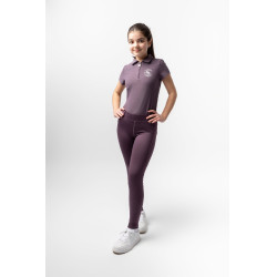 Leggings de equitação infantil Horze Dea Ameixa preta Violeta