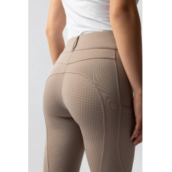 Calça de equitação Horze Evelyn com fundo integral feminino Toupeira simples Bege