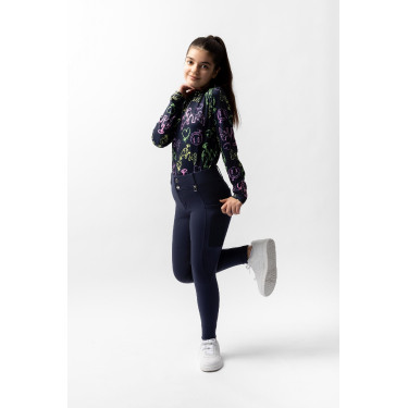 Calça de equitação Horze Mira infantil com grip integral Abertura Azul-marinho