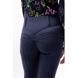 Calça de equitação Horze Mira infantil com grip integral Abertura Azul-marinho