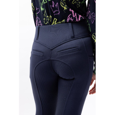 Calça de equitação Horze Mira infantil com grip integral Abertura Azul-marinho