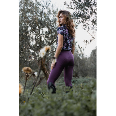 Legging de equitação Horze Maia com fundo completo feminino Ameixa preta Violeta