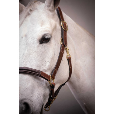 Caveção de couro com 3 mosquetões Paddock Sports Havana Castanho