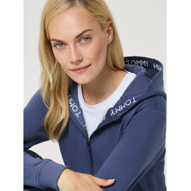 Moletom com capuz e zíper Beverly Tommy Hilfiger Equestrian feminino Índigo desbotado Azul