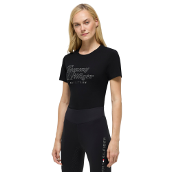 T-shirt de manga curta com strass Tommy Hilfiger Equestrian Malibu mulher Preto