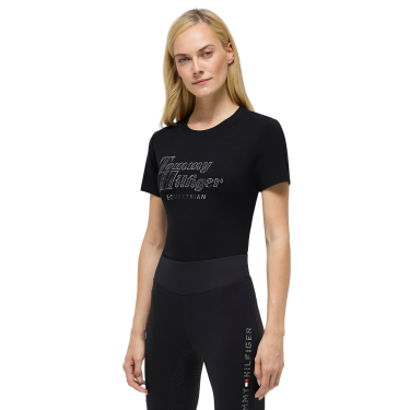 T-shirt de manga curta com strass Tommy Hilfiger Equestrian Malibu mulher Preto