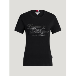 T-shirt de manga curta com strass Tommy Hilfiger Equestrian Malibu mulher Preto