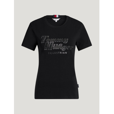 T-shirt de manga curta com strass Tommy Hilfiger Equestrian Malibu mulher Preto