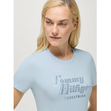 T-shirt de manga curta com strass Tommy Hilfiger Equestrian Malibu mulher Azul doce
