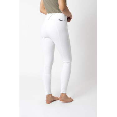 Calça de equitação com reforços Grip Horze Grand Prix Pro feminina Branco / azul turquesa