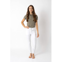 Calça de equitação com reforços Grip Horze Grand Prix Pro feminina Branco / azul turquesa