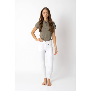 Calça de equitação com reforços Grip Horze Grand Prix Pro feminina Branco / azul turquesa