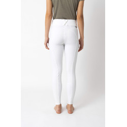 Calça de equitação com reforços Grip Horze Grand Prix Pro feminina Branco / azul turquesa