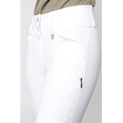 Calça de equitação com reforços Grip Horze Grand Prix Pro feminina Branco / azul turquesa