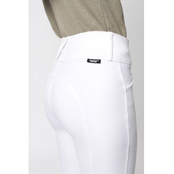 Calça de equitação com reforços Grip Horze Grand Prix Pro feminina Branco / azul turquesa