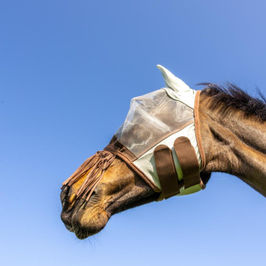 Máscara anti-mosca clássica com orelhas e franjas no focinho Kentucky Prata